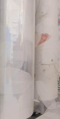 שעוונית שקופה על ציורי עלים לבנים <BR> רוחב 1.4