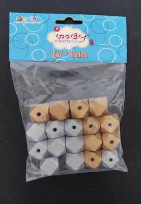 חרוז עץ משושה זהב כסף 18 יח