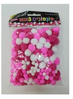 פונפונים מיקס 3 גדלים גווני ורוד <BR> 300 יח