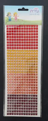 מדבקות אבני חן ריבועים גווני <BR> אדום,כתום,זהב