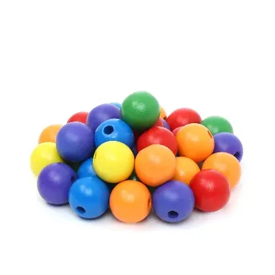 חרוזים מעץ צבעוני עגול 2 סמ <BR> 45 יח