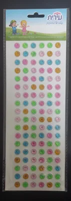 מדבקות אבני חן פרחים צבעוני <BR> 6 בשורה