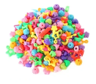 חרוזים מפלסטיק מיקס צורות וגדלים <BR> 450 גרם