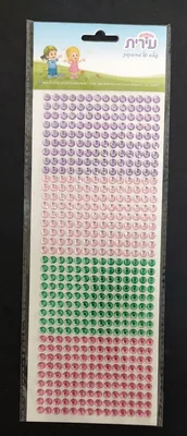 מדבקות אבני חן בגווני ורוד, ירוק, סגול