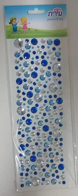 מדבקות אבני חן עיגולים במגוון גדלים <BR> גווני כחול, תכלת, כסף