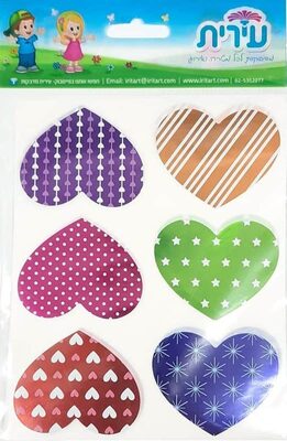 דבקיות לבבות צבעוני 6 בדף