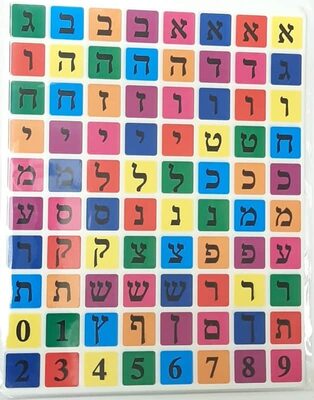 מדבקות א-ב ריבועים צבעוניים 8 בשורה<BR>10 דף